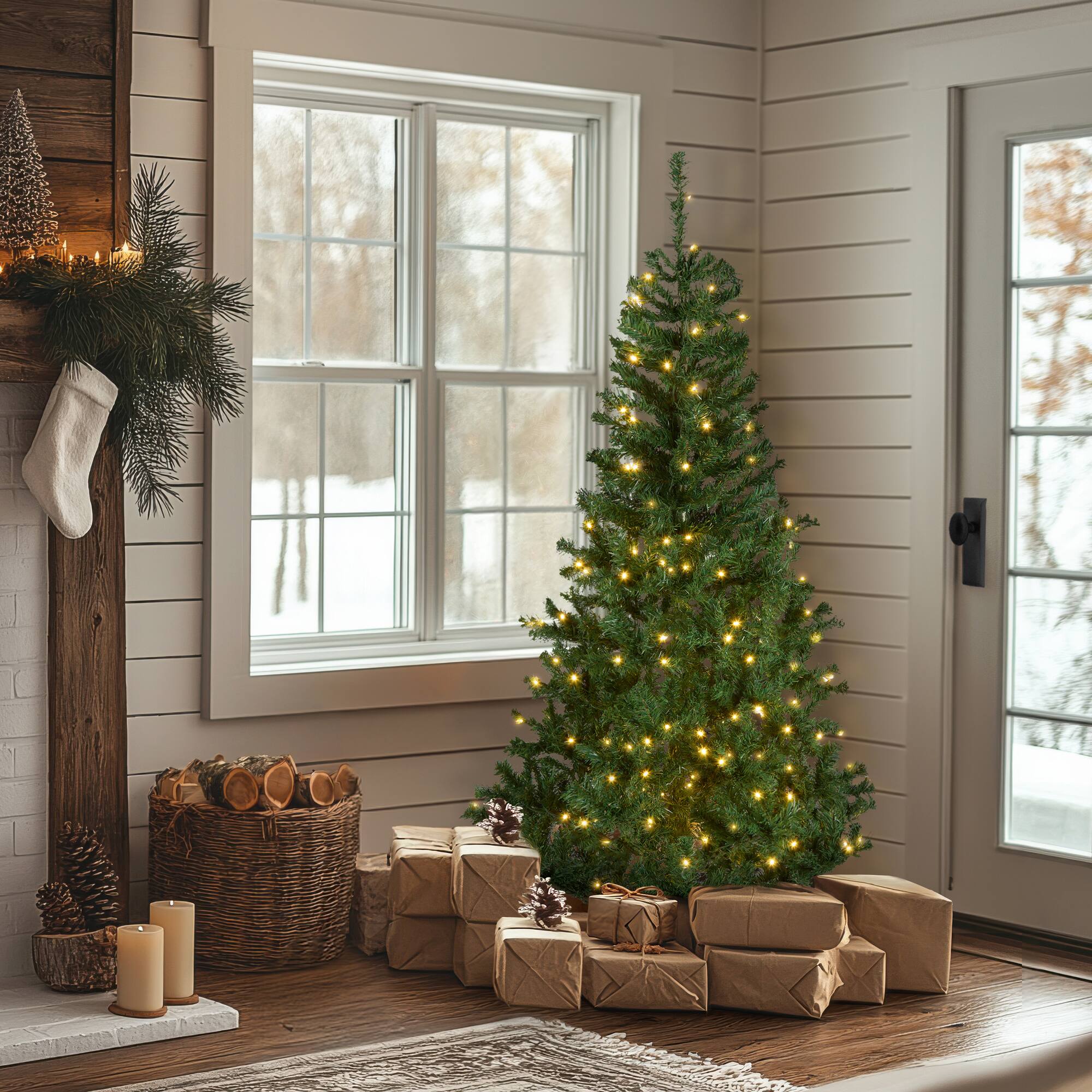 6ft. Pre-Lit Feel Real® Linden Spruce Artificial Christmas Tree, Warm White LED Lights